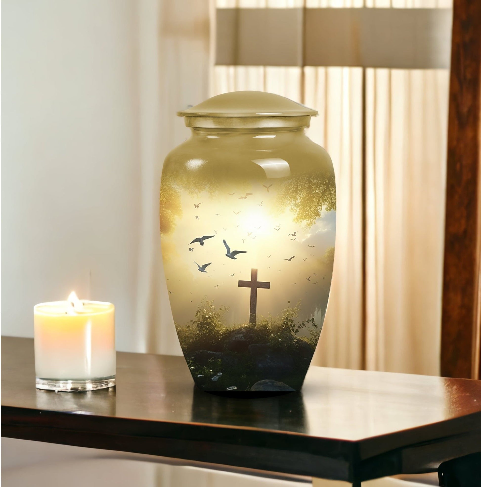 Large decorative cross urn suitable for dad, women, adults for funeral decorations