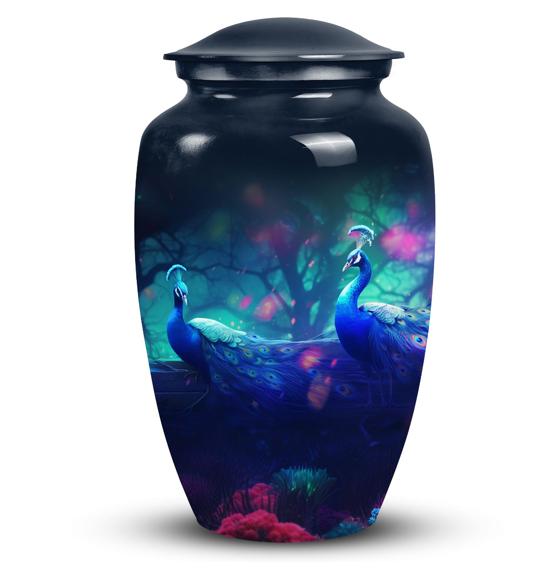 Peacock design adult cremation urn for human ashes