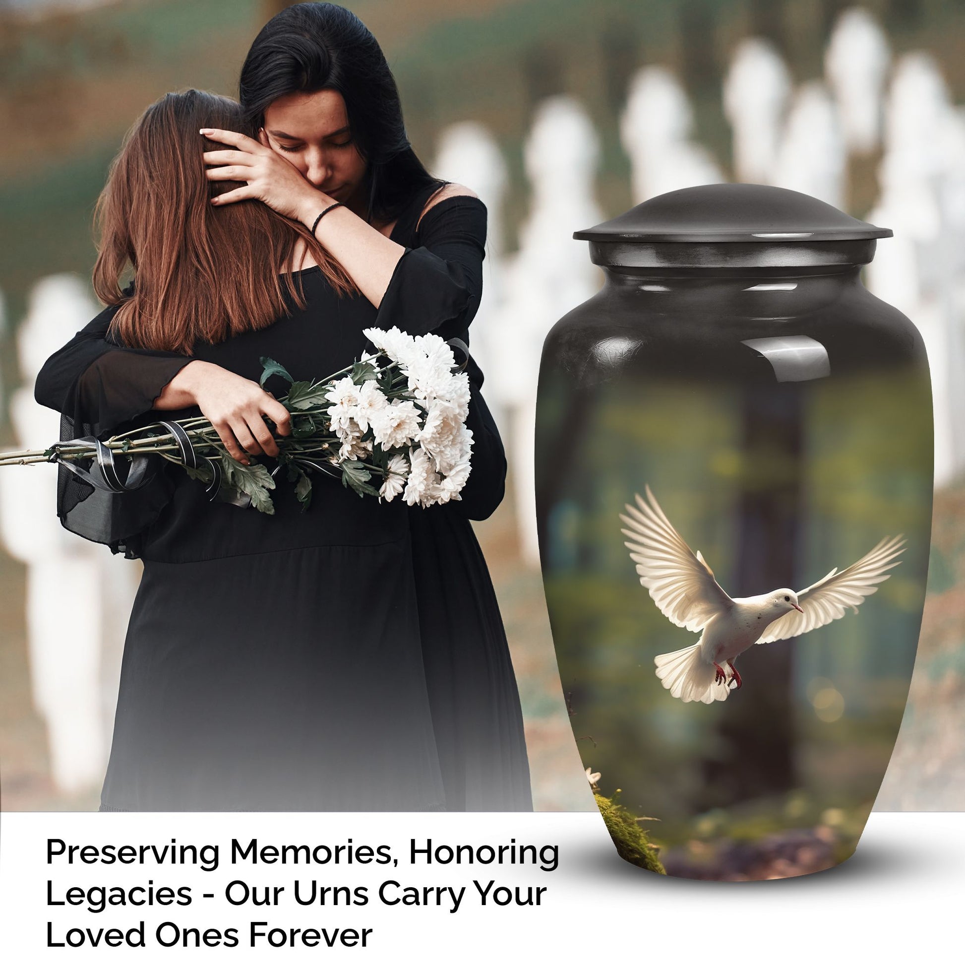 Dove symbolized urns meant for the respectful storage of human ashes, suitable for both men and women