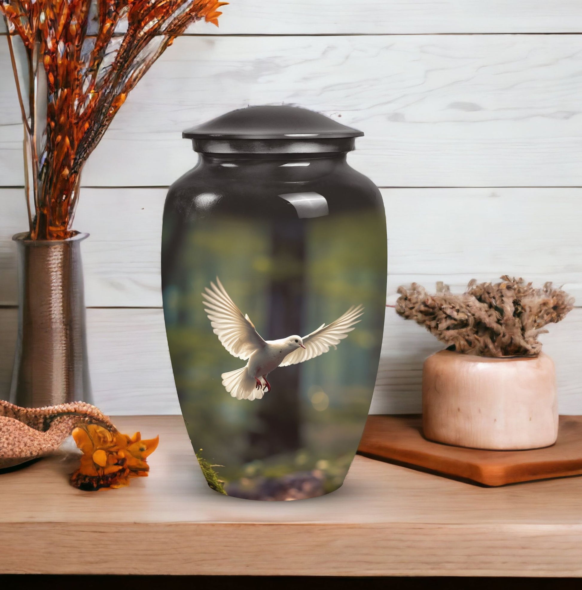 Dove symbolized urns meant for the respectful storage of human ashes, suitable for both men and women