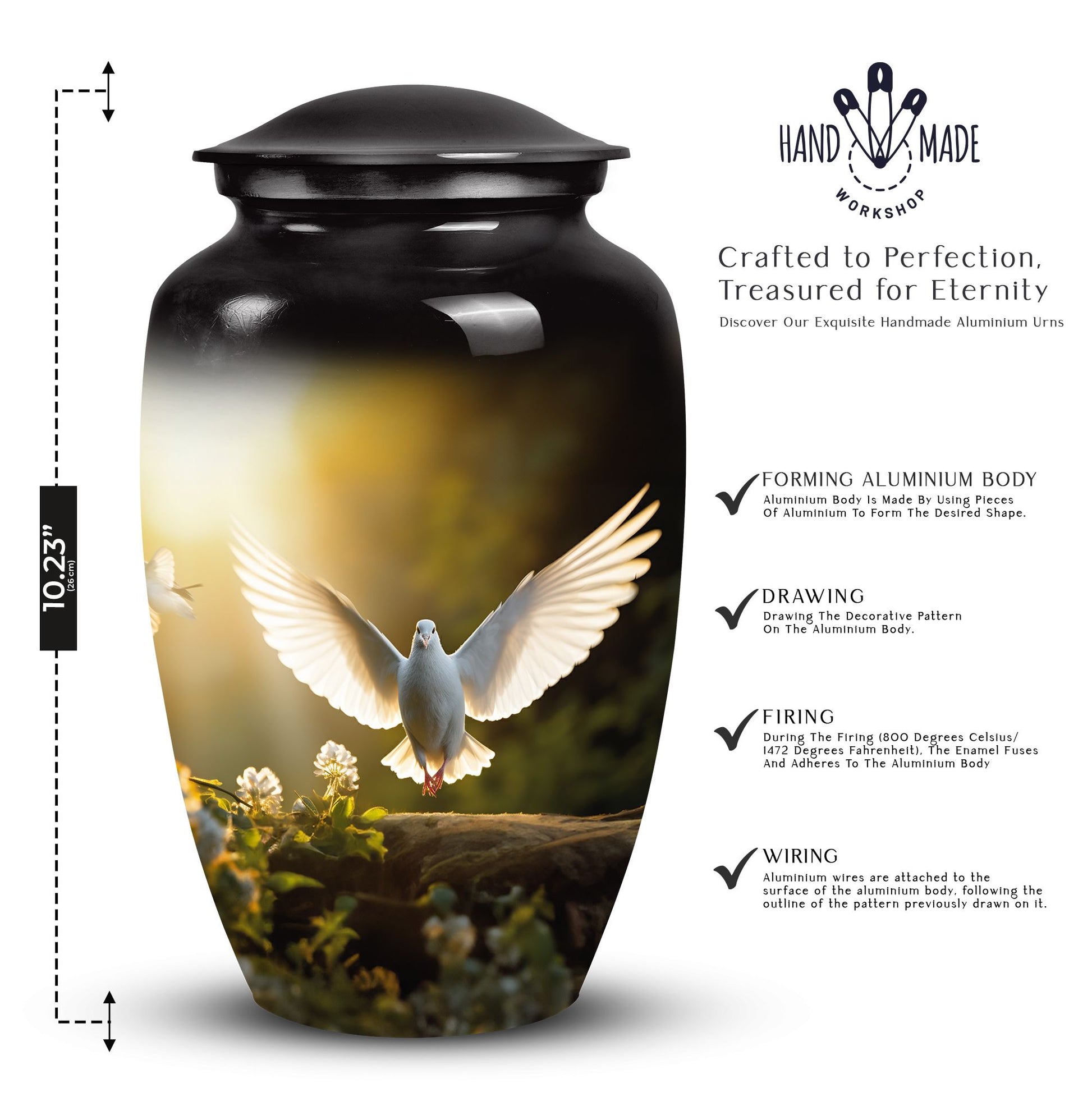 Dove Urn suitable for cremation ashes of adult male, female, mom, dad