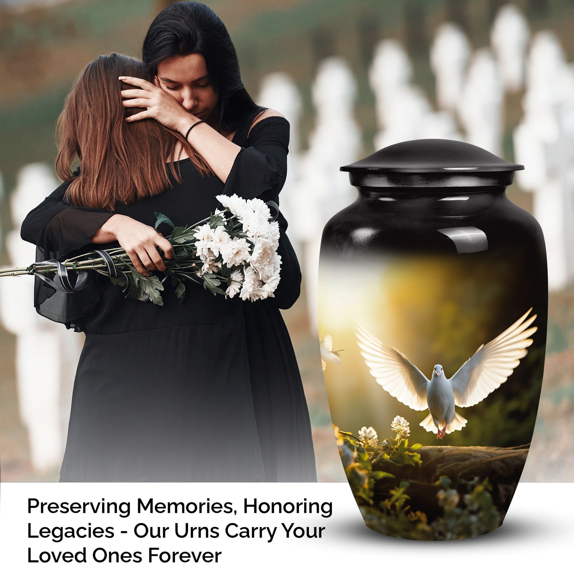 Dove Urn suitable for cremation ashes of adult male, female, mom, dad