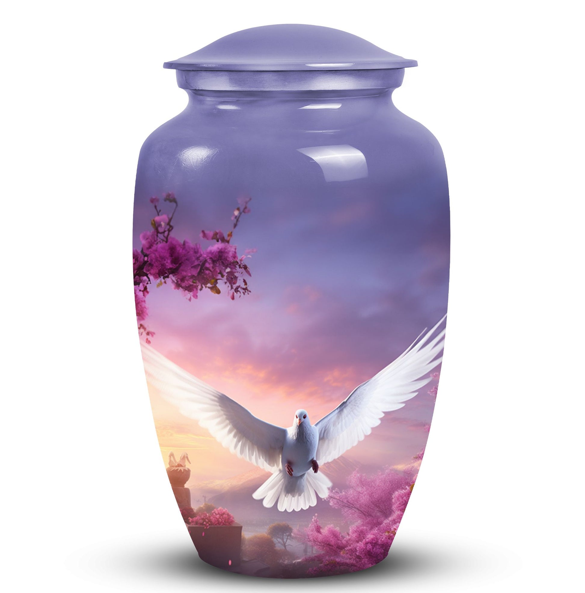 Dove-themed cremation urn in medium size, suitable for storing adult men's ashes, perfect for honoring a beloved dad.