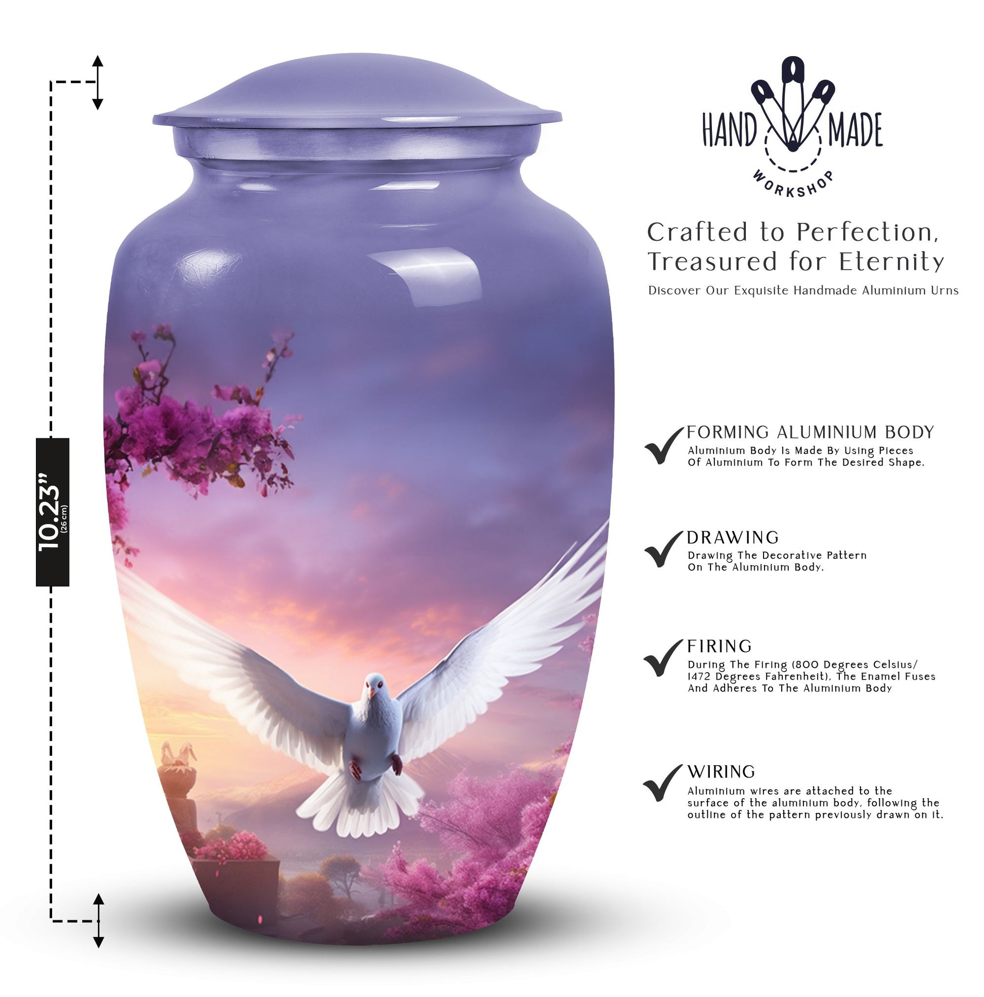 Dove-themed cremation urn in medium size, suitable for storing adult men's ashes, perfect for honoring a beloved dad.