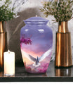 Dove-themed cremation urn in medium size, suitable for storing adult men's ashes, perfect for honoring a beloved dad.