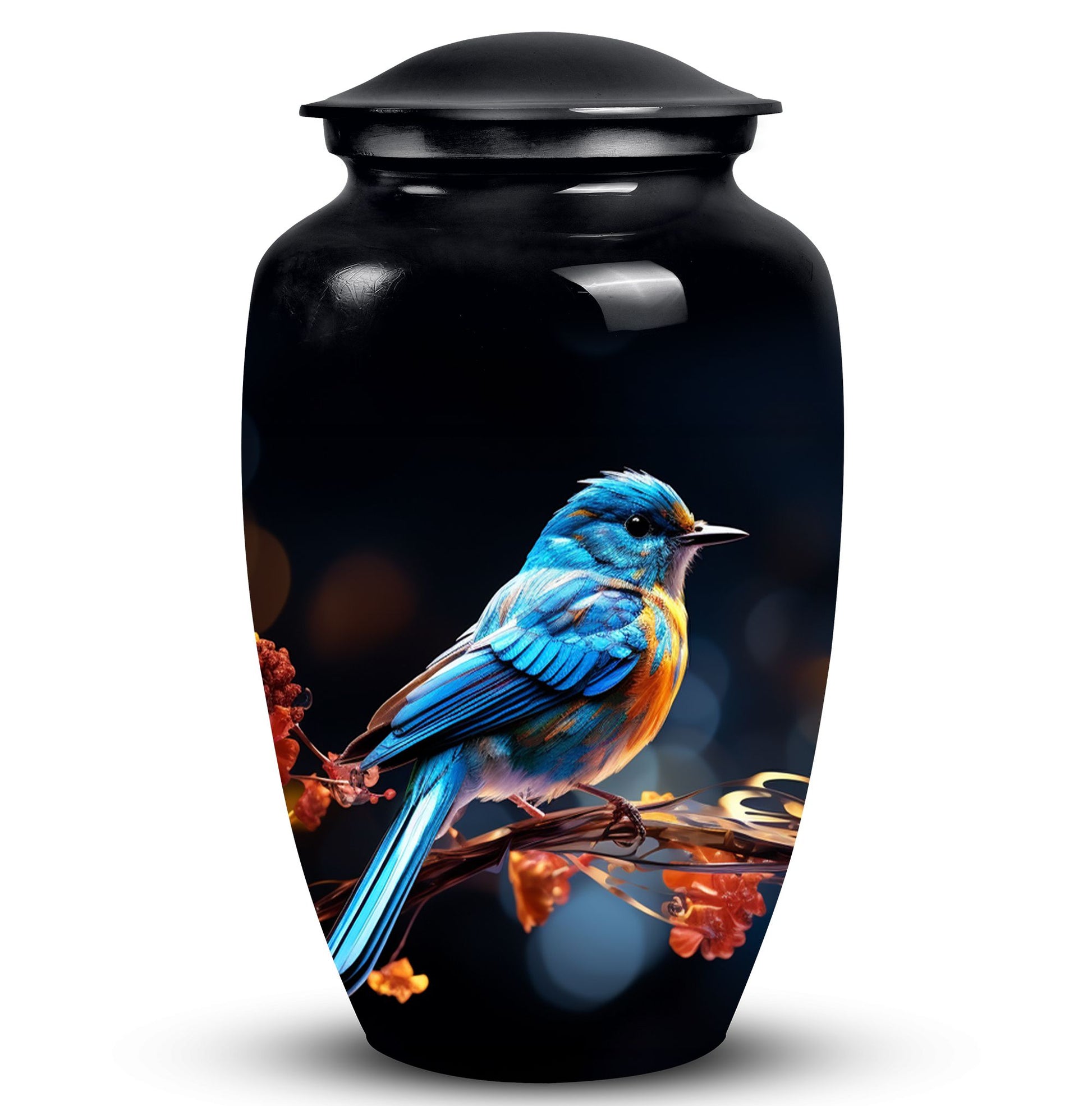 Unique Sparrow metal cremation urn, medium-sized, suitable for burial in ground and is portable for human ashes