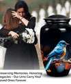 Unique Sparrow metal cremation urn, medium-sized, suitable for burial in ground and is portable for human ashes