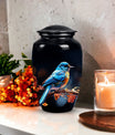 Unique Sparrow metal cremation urn, medium-sized, suitable for burial in ground and is portable for human ashes