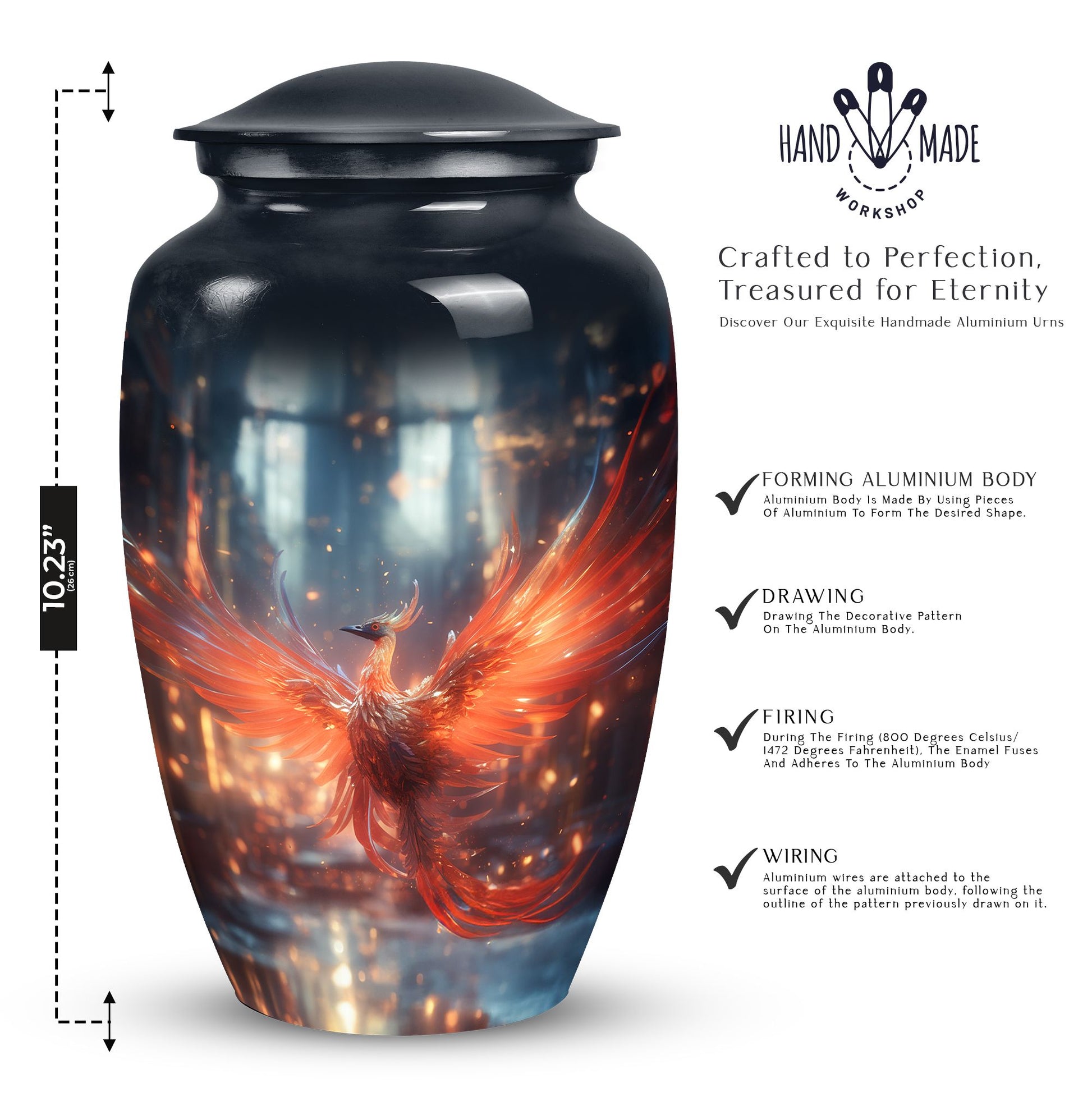 Elegant Phoenix urn, ideal cremation urns for women and suitable for holding adult male ashes