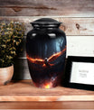 Phoenix Urn, a distinctive and metal funeral urn for adult human ashes, suitable for commemorating a grandfather.