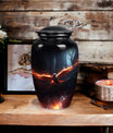 Phoenix Urn, a distinctive and metal funeral urn for adult human ashes, suitable for commemorating a grandfather.