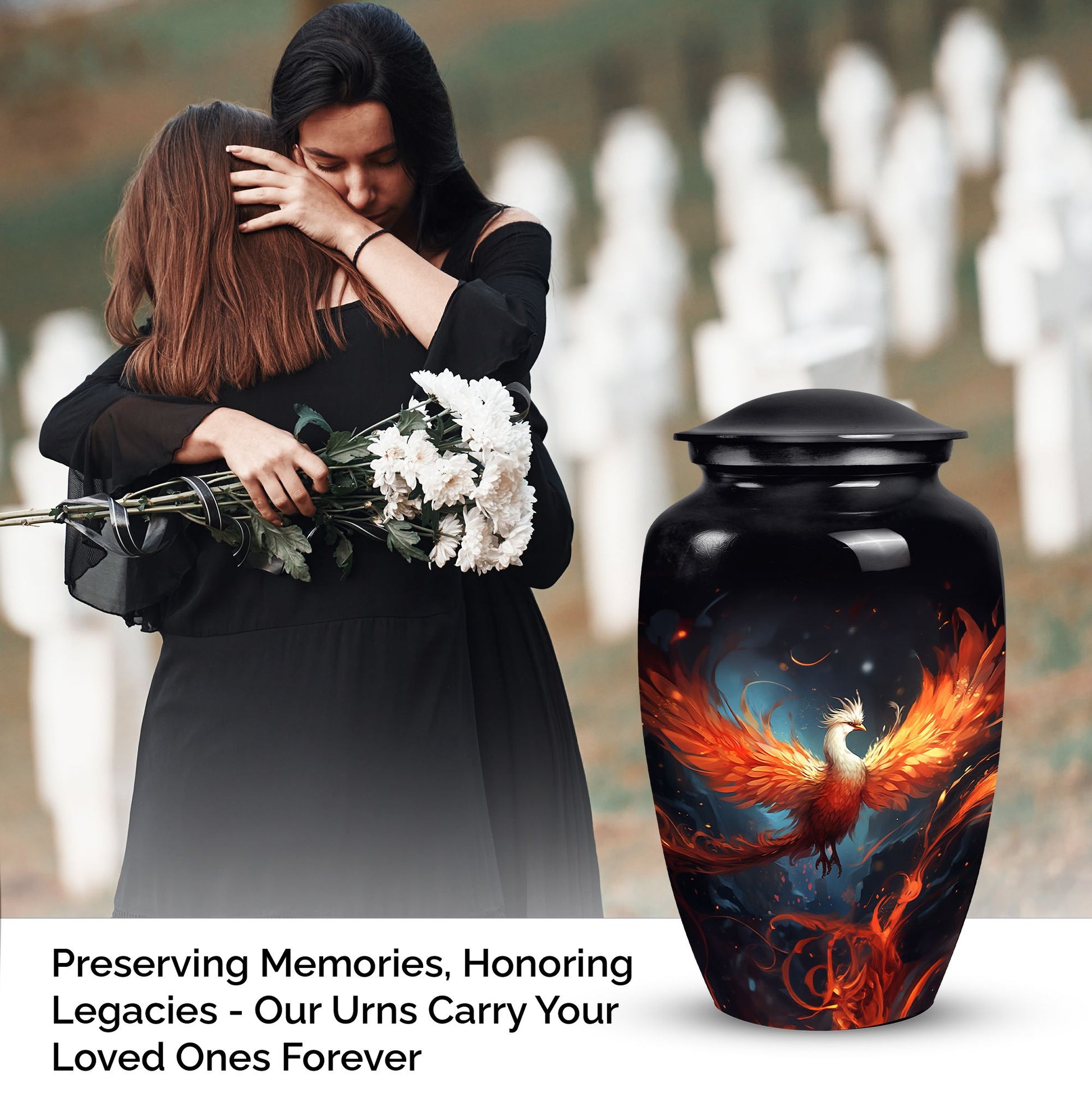 Phoenix Cremation Urn, ideal container for adult female cremains, perfect burial urn for ashes