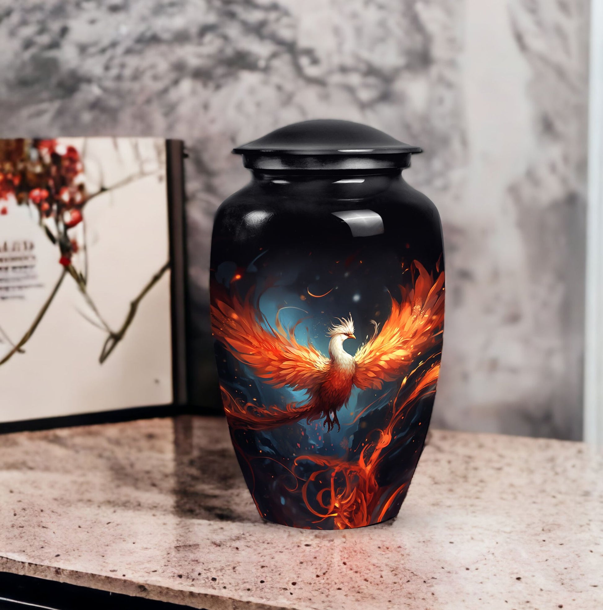 Phoenix Cremation Urn, ideal container for adult female cremains, perfect burial urn for ashes