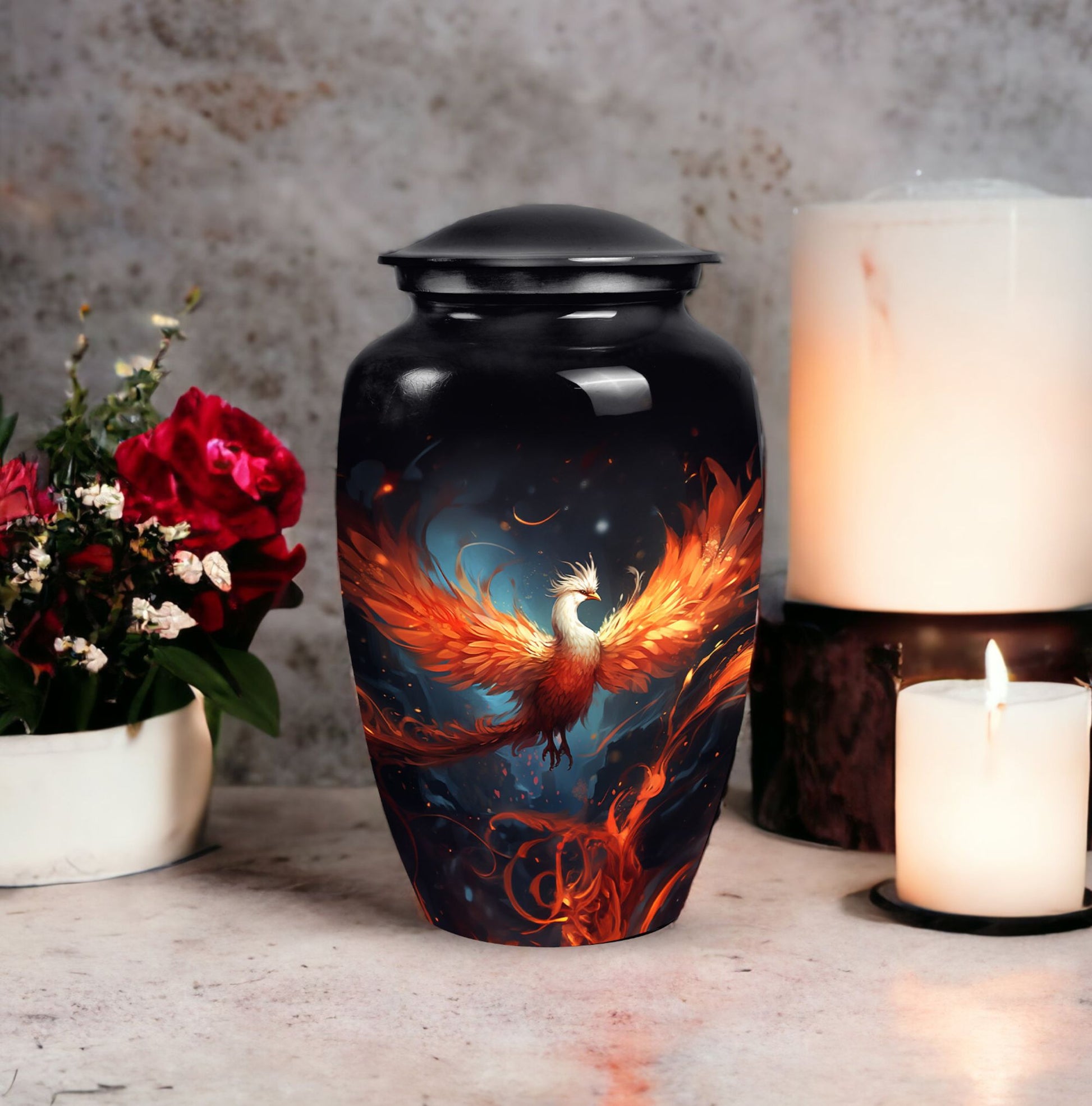 Phoenix Cremation Urn, ideal container for adult female cremains, perfect burial urn for ashes