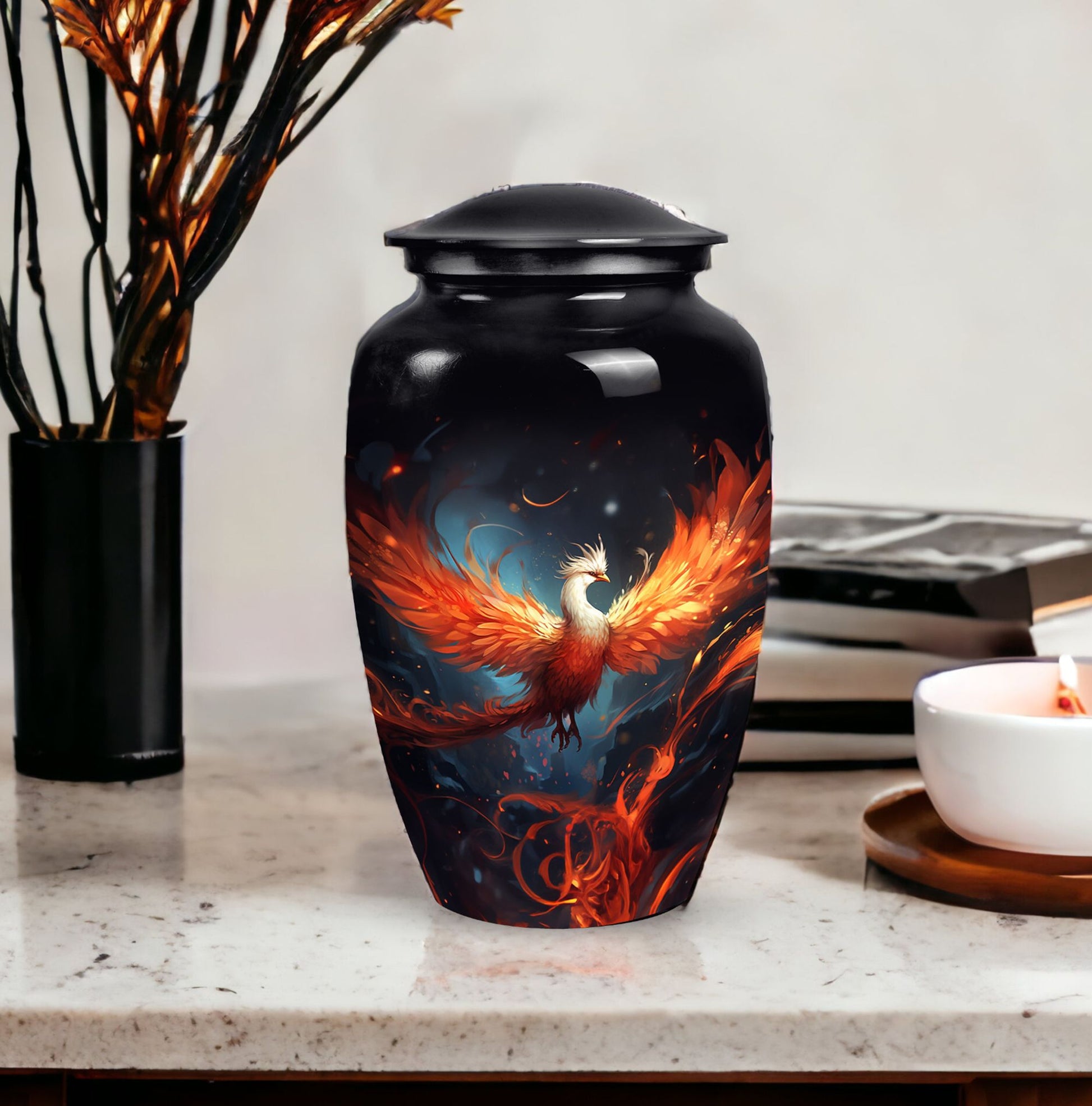 Phoenix Cremation Urn, ideal container for adult female cremains, perfect burial urn for ashes