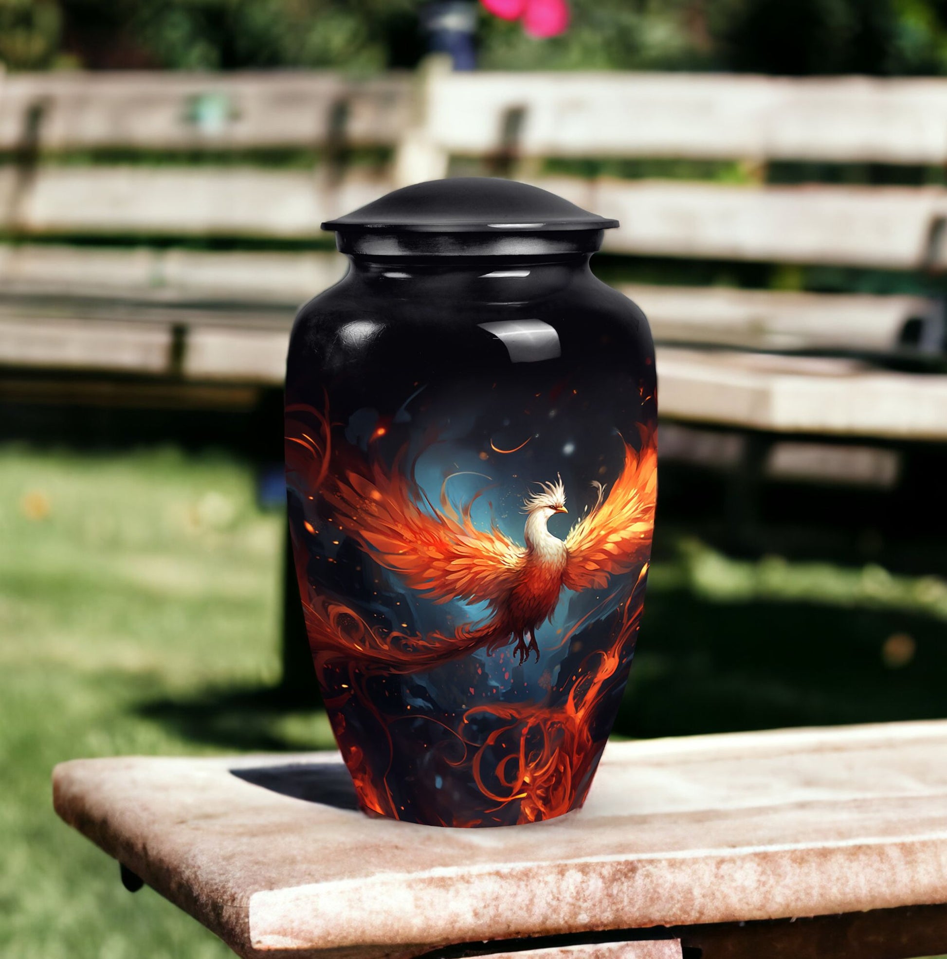 Phoenix Cremation Urn, ideal container for adult female cremains, perfect burial urn for ashes