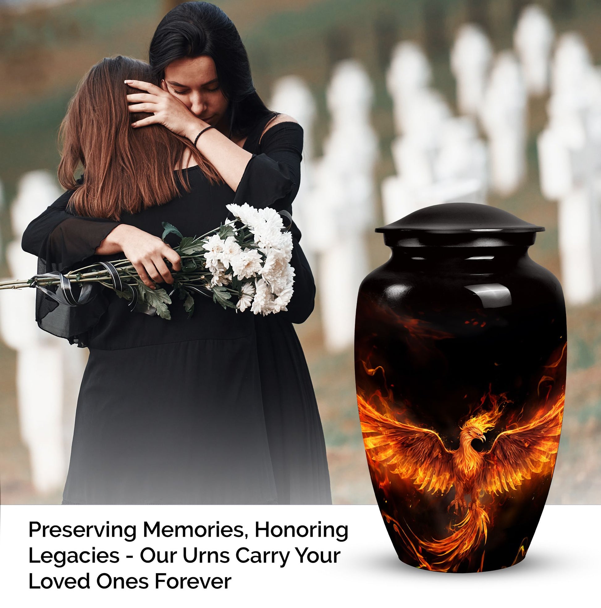 Phoenix Urn, a beautifully crafted cremation urn for human ashes, ideal for an adult woman or as a commemorative piece for mom