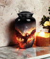 Unique Phoenix design medium metal cremation urn, portable for burial in ground