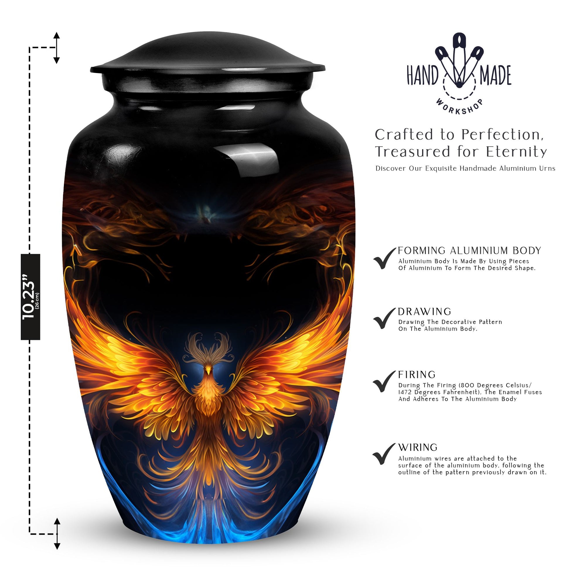 Large Phoenix metal urn for men's cremation ashes