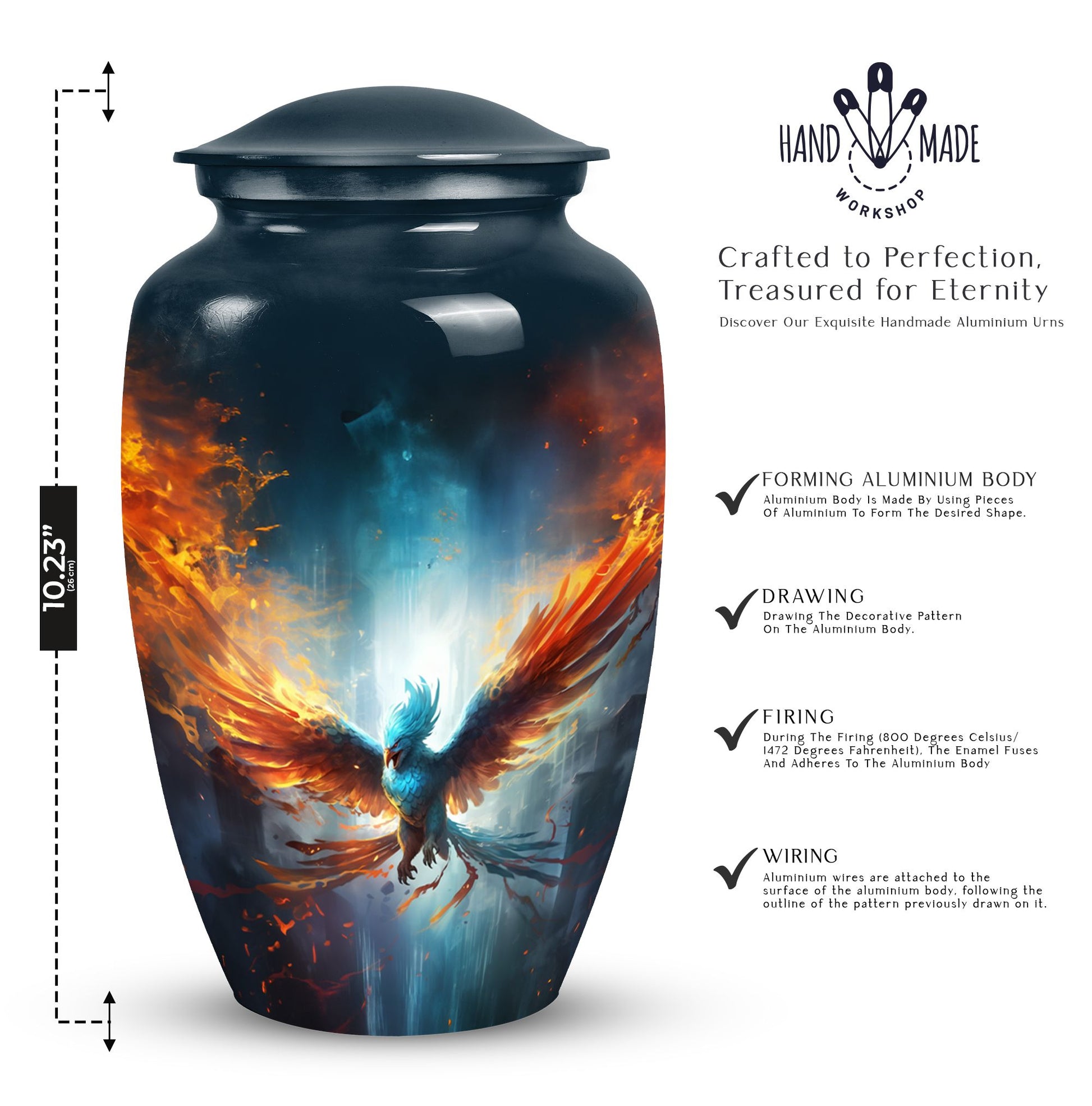 Phoenix urn, a large adult urn designed for female human ashes, suitable as a dad urn