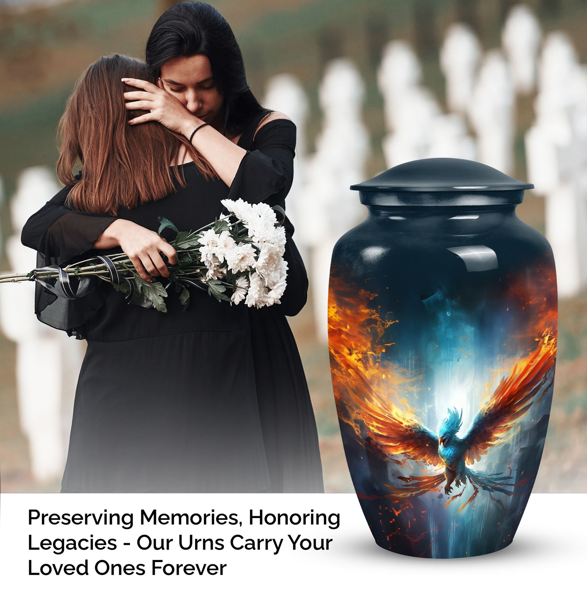 Phoenix urn, a large adult urn designed for female human ashes, suitable as a dad urn