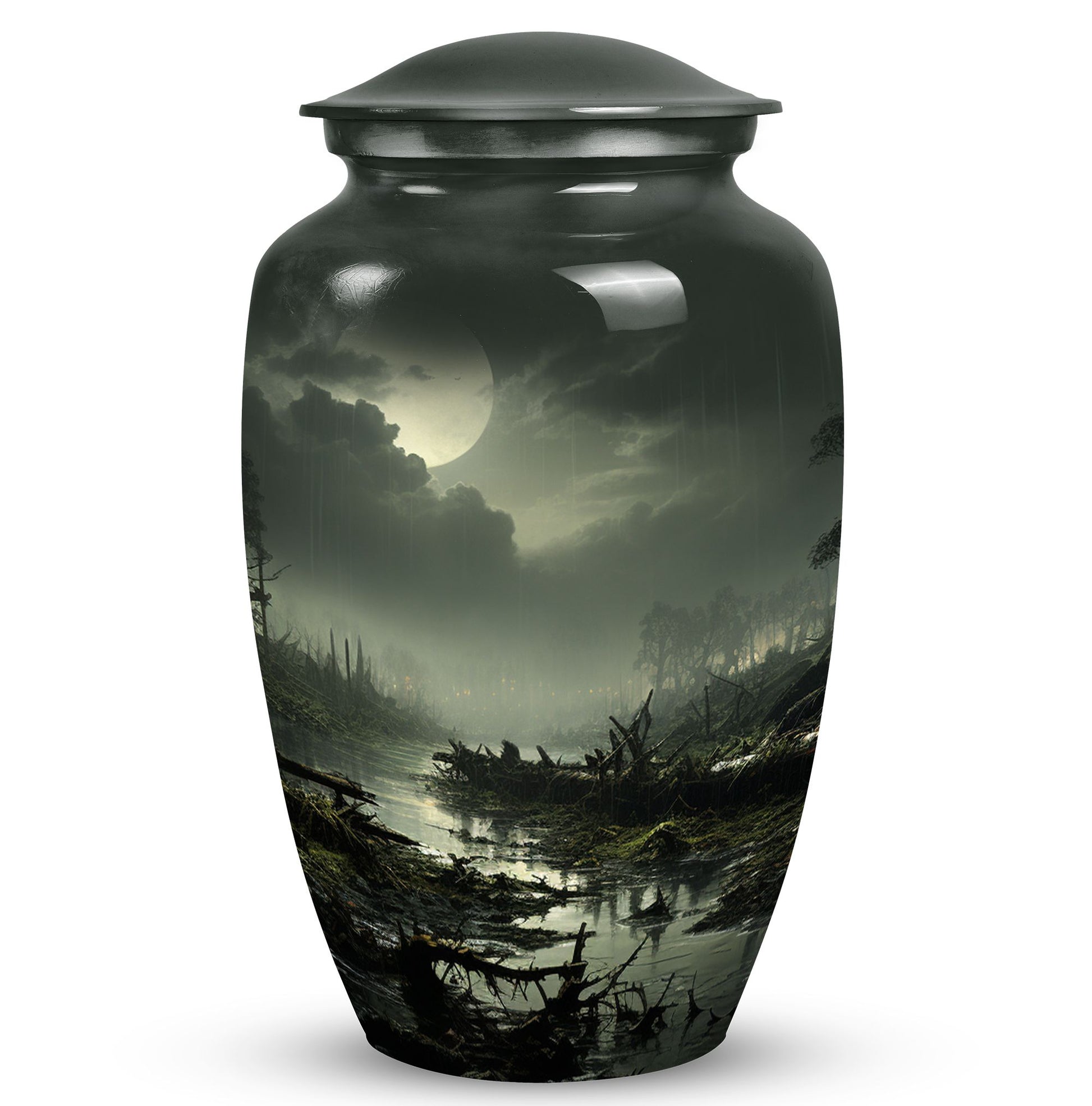 Large green Moonlit urn for cremation ashes of an adult, ideal for burial or companion use