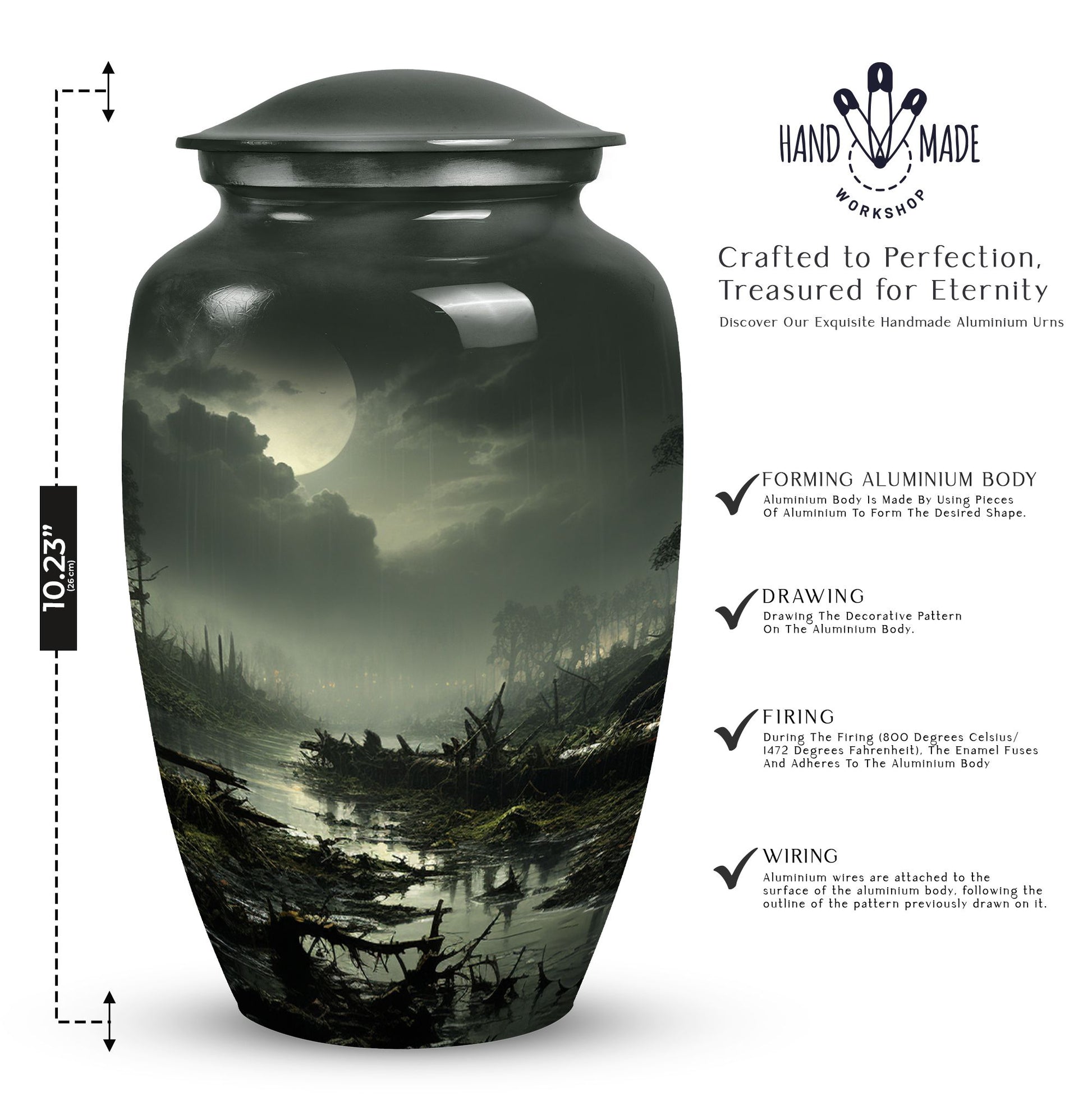 Large green Moonlit urn for cremation ashes of an adult, ideal for burial or companion use