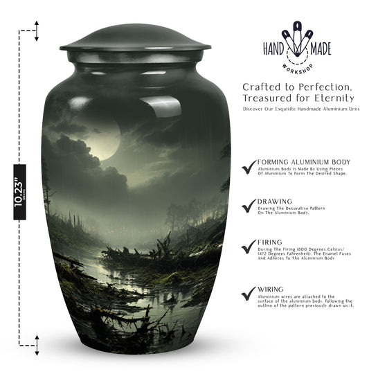 Large green Moonlit urn for cremation ashes of an adult, ideal for burial or companion use