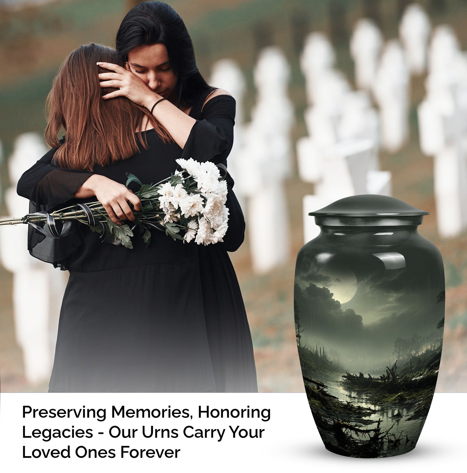 Large green Moonlit urn for cremation ashes of an adult, ideal for burial or companion use