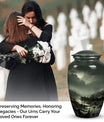 Large green Moonlit urn for cremation ashes of an adult, ideal for burial or companion use