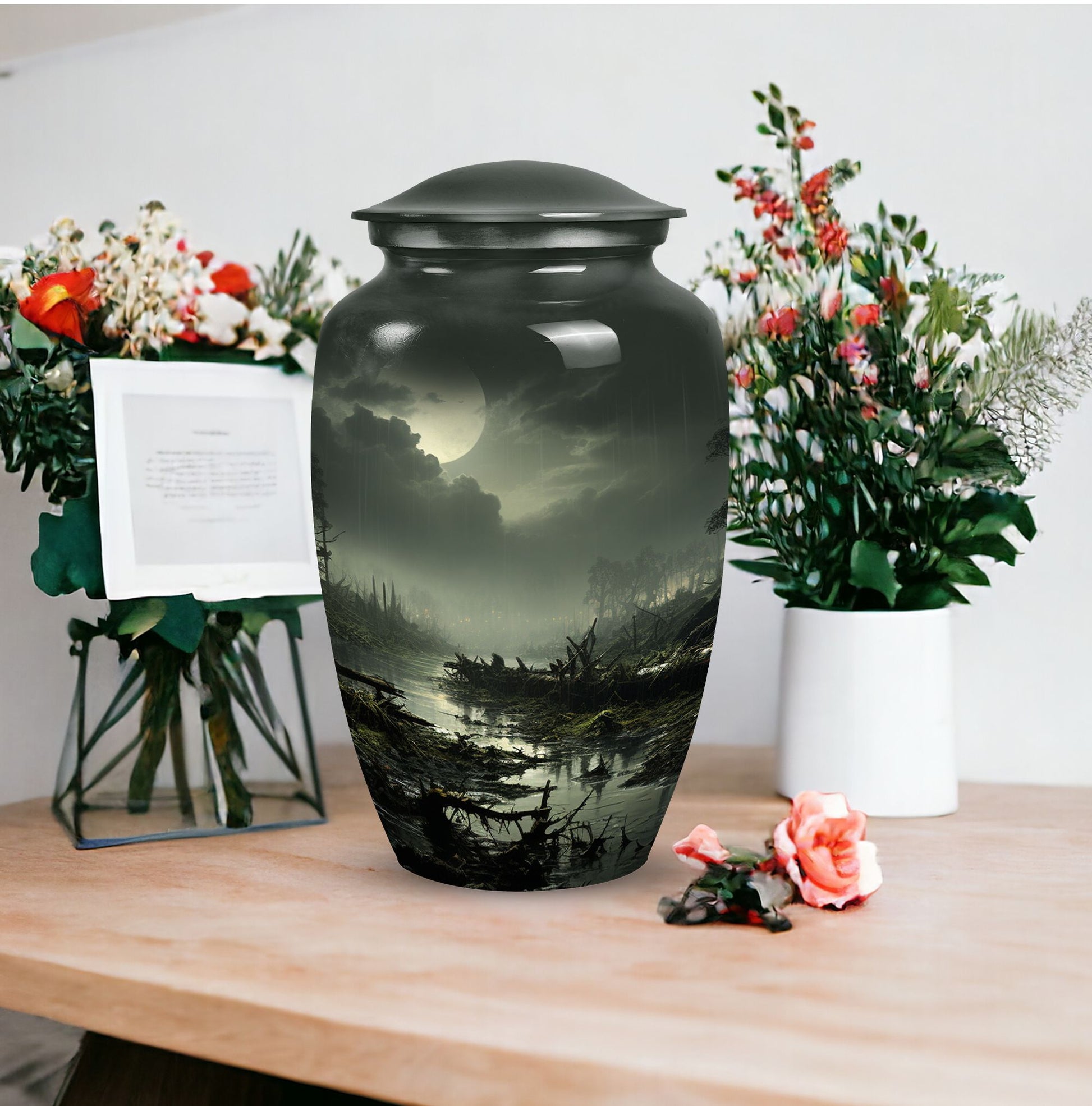 Large green Moonlit urn for cremation ashes of an adult, ideal for burial or companion use