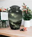 Large green Moonlit urn for cremation ashes of an adult, ideal for burial or companion use