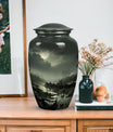 Large green Moonlit urn for cremation ashes of an adult, ideal for burial or companion use