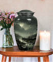 Large green Moonlit urn for cremation ashes of an adult, ideal for burial or companion use