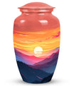 Mountains designed cremation urn for storing precious human ashes, suitable for both adult males and females. Large, memorial funeral urn.