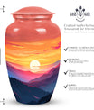 Mountains designed cremation urn for storing precious human ashes, suitable for both adult males and females. Large, memorial funeral urn.