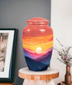 Mountains designed cremation urn for storing precious human ashes, suitable for both adult males and females. Large, memorial funeral urn.