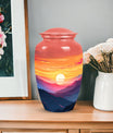 Mountains designed cremation urn for storing precious human ashes, suitable for both adult males and females. Large, memorial funeral urn.