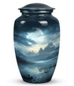 Moonlit urn for adult man's ashes, large metal funeral memorial urn