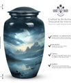 Moonlit urn for adult man's ashes, large metal funeral memorial urn