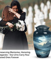 Moonlit urn for adult man's ashes, large metal funeral memorial urn