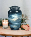 Moonlit urn for adult man's ashes, large metal funeral memorial urn