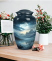 Moonlit urn for adult man's ashes, large metal funeral memorial urn