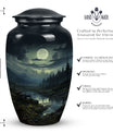 Large moonlit funeral urn designed for adult male ashes, perfect for burial in ground