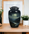 Large moonlit funeral urn designed for adult male ashes, perfect for burial in ground