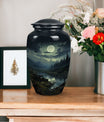 Large moonlit funeral urn designed for adult male ashes, perfect for burial in ground