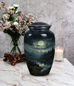 Large moonlit funeral urn designed for adult male ashes, perfect for burial in ground