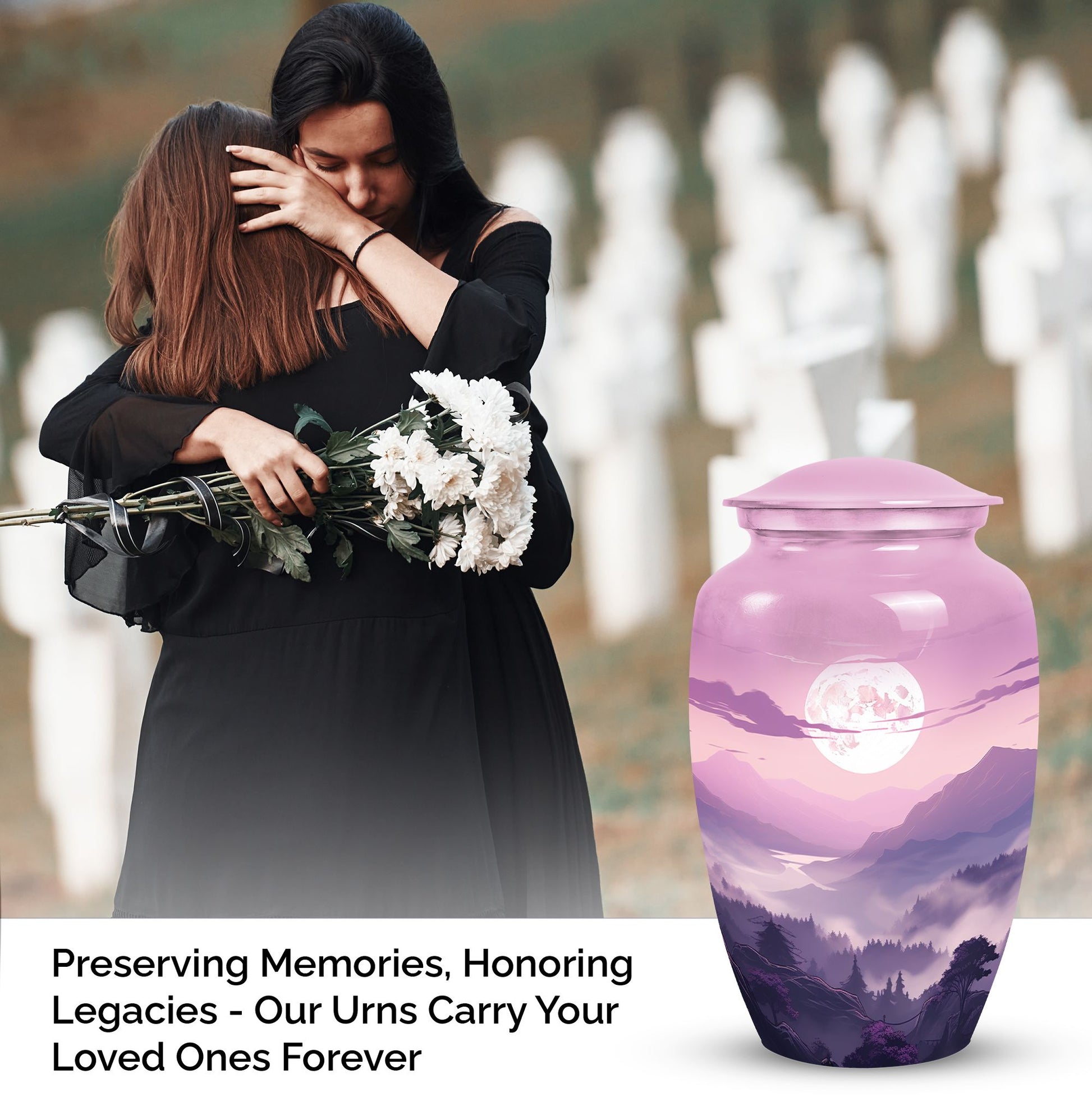 Large Mountains urn suitable for adult male burial or storing human ashes, ideal for burial in ground