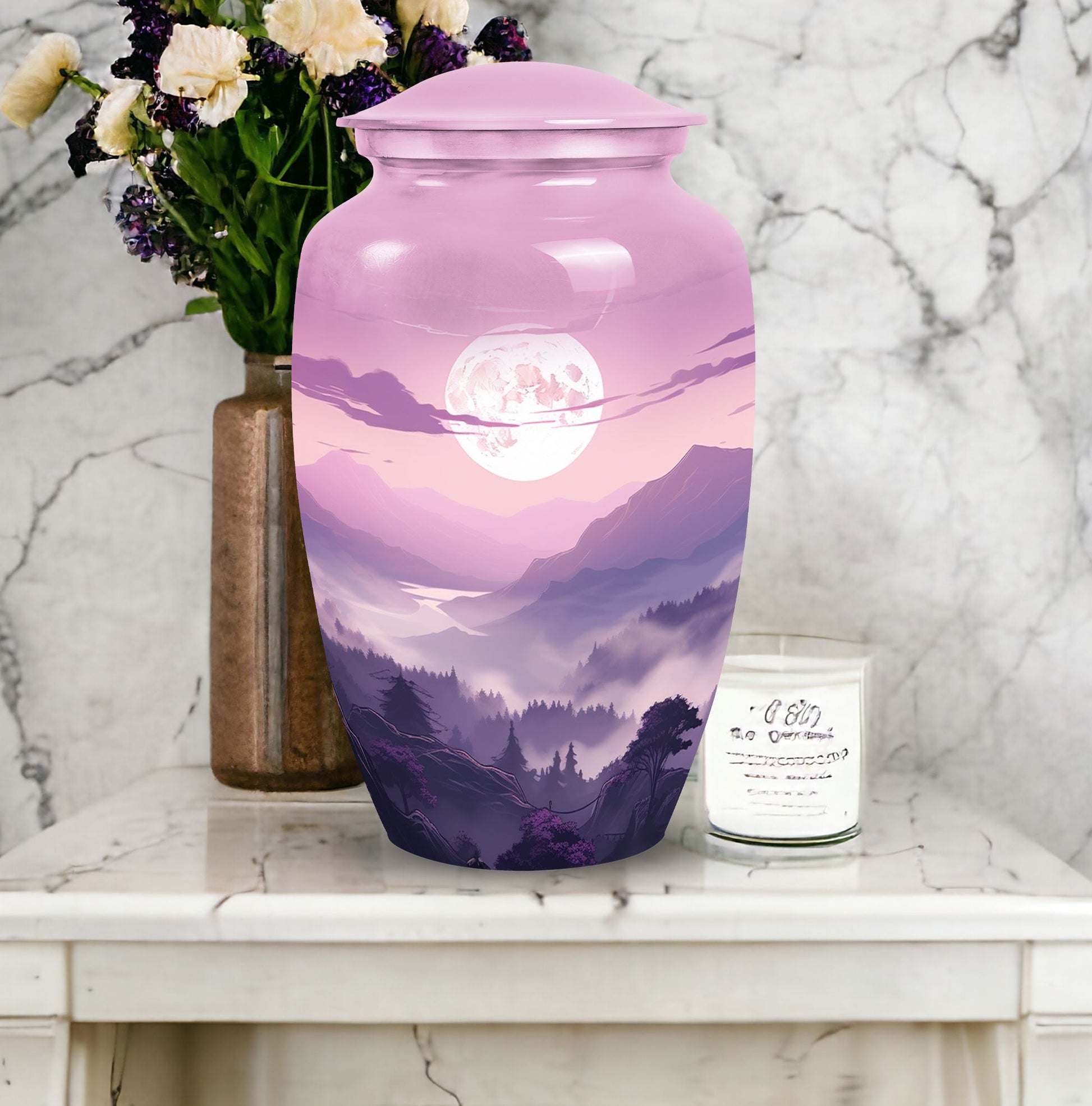 Large Mountains urn suitable for adult male burial or storing human ashes, ideal for burial in ground