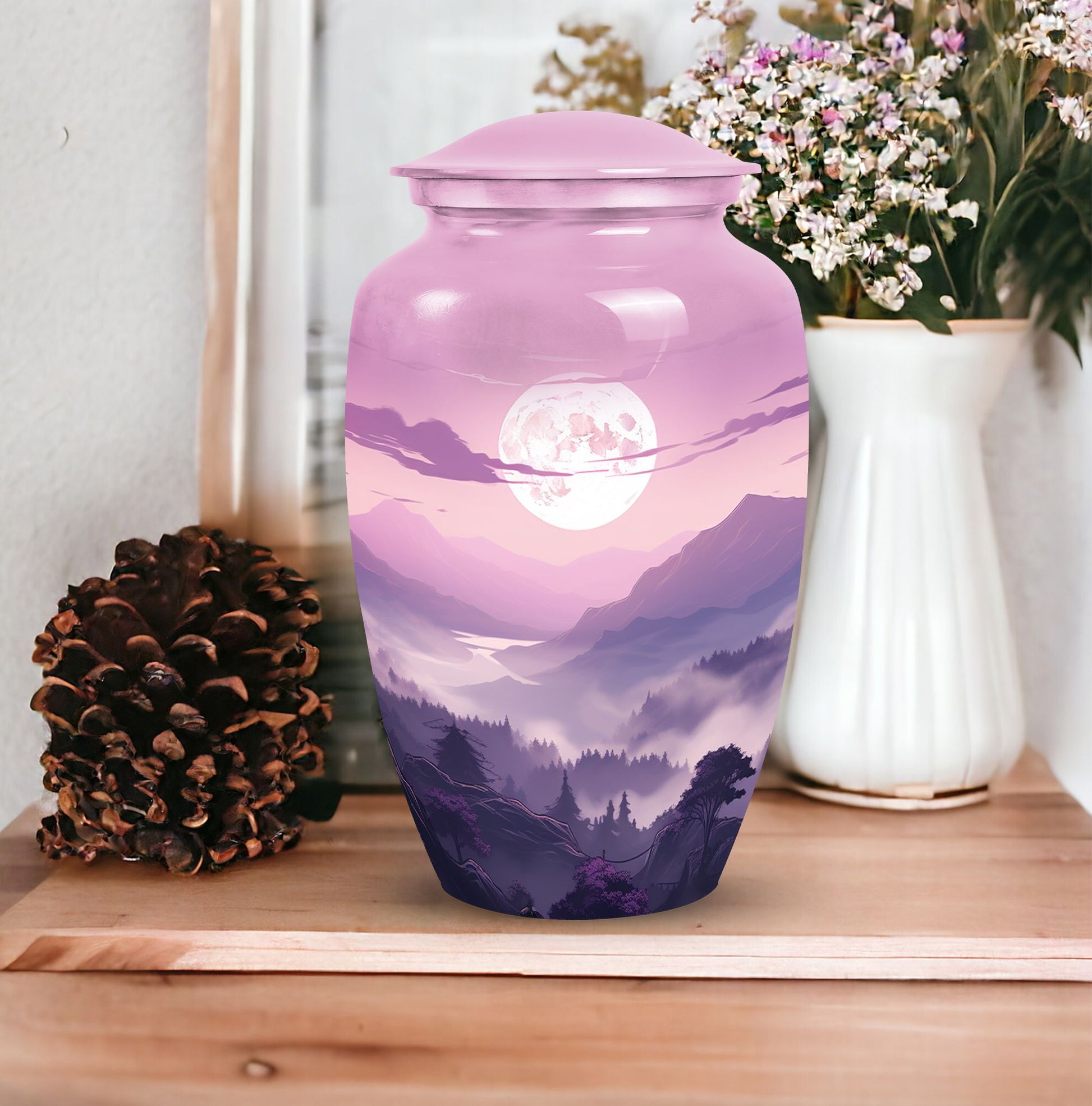 Large Mountains urn suitable for adult male burial or storing human ashes, ideal for burial in ground